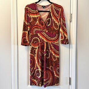 Talbots 4P Orange and Purple Paisley Faux Wrap Dress